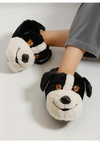 Resim Unisex Yumuşak Taban Sevimli Köpek Panduf Yetişkin Ve Çocuk Kız Ve Erkek Panduf Siyah 