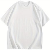 Resim Rahat Düz Renkli T-Shirt, Basit Pamuklu Yuvarlak Yaka Kısa Kollu, Erkekler ve Kadınlar için Unisex Ev Giyimi Üstü 