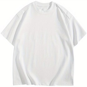 Resim Rahat Düz Renkli T-Shirt, Basit Pamuklu Yuvarlak Yaka Kısa Kollu, Erkekler ve Kadınlar için Unisex Ev Giyimi Üstü 