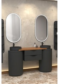 Resim Lotus Duo 150 Cm Antrasit Lavabolu Banyo Dolabi - Antrasit (Raf Modül Hariç) Çok Renkli 