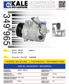 Resim KALE Vag Klima Kompresoru Audı A4 01>05 [6pk V Kayıs Kasnagı] [110mm] - 349965 