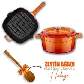 Resim Lava Döküm Trendy 4 Parça Turuncu Tencere Tava Seti LV PY TSC 2426 K2 SET O 