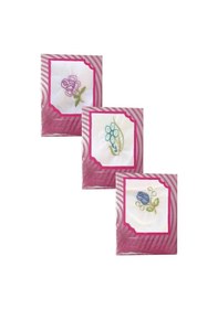 Resim 3 Lü Özel Paket Premium Kadın İşlemeli Mendil Seti %100 Pamuk 28x28 Cm Beyaz 