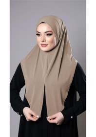Resim Hürrem Bone Sütlü Kahve Pratik Hazır Geçmeli Tesettür Eşarp Sandy Kumaş Yırtmaçlı Düz Hijab 2310 26 