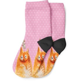 Resim Kedi - Fare Çocuk Çorap - 5-8Yaş 