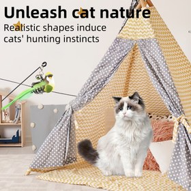 Resim İnteraktif Kedi Oyuncağı Seti, Taklit Kuş Tasarımı, Eller Serbest Kedi Çubuğu Zil ile, Uzatılmış Çift Çubuk, Güçlü Vantuz, Eğlenceli İnteraktif Evcil Hayvan Spor ve Av Malzemeleri, Yapay Tüyler Dahil, El Yapımı Kuş, İç Mekan Kedileri için Uygun, Pilsiz 