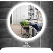 Resim Dnr-Mirror50 Cm Buğu Yapmayan Dokunmatik Tuşlu Kumlamalı Beyaz Ledli Yuvarlak Banyo Aynası 