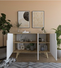Resim Verona Çok Amaçlı Ahşap Ayaklı Konsol Safir Meşe-beyaz 