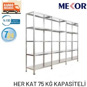 Resim Mekoraf Çelik Raf Sistemi 31X93 2.Metre 5 Raflı 3 Ünite Gri 