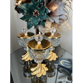 Resim Paşabahçe Timeless Ayaklı ve Kapaklı 3'lü Cup Dondurmalık Servislik Sunumluk Şık Hediyelik Oval Kase 