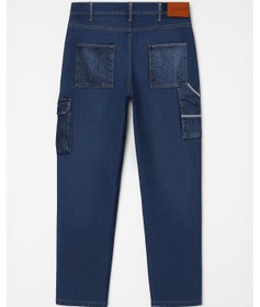 Resim Erkek Regular Fit Kargo Cepli Jean Pantolon Koyu Mavi 