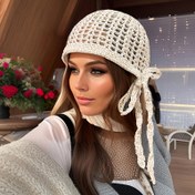Resim Kadınların Dantelli Örgü Bere Şapkası - Nefes Alabilen Polyester, Şık Beyaz ve Bej Tasarım, Tüm Mevsimler İçin Mükemmel, Bayramlık Tatil Aksesuarı, Bayramlık Başlık | Dantelli Örgü Şapka | Polyester Şapka 