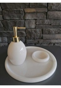 Resim Beyaz Mermer Oval 3'lü Banyo Seti Beyaz 