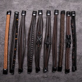 Resim 10 Adet Minimalist Retro Erkekler İçin Manyetik Tokalı Yapay Deri Kumaş Bileklik Doğal Kaplan Karst Taşı Bilezik 