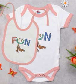 Resim Bk Kids Fun Tasarımlı Pembe Bebek Body Zıbın Ve Mama Önlüğü Hediy Çok Renkli 