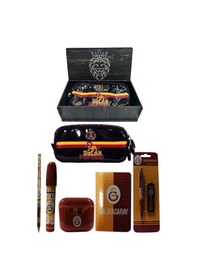 Resim Galatasaray Orjinal Lisanslı Kırmızı Air Kalemtraş Ahşap Kutulu 6'lı Kırtasiye Seti Kırmızı - Siyah 