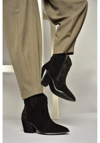 Resim Fox Shoes T380082502 Siyah Süet Kovboy Model Kalın Topuklu Kadın Bot Siyah-Süet Siyah 