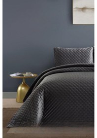 Resim Bianca Tek Kişilik Lüks Kadife Yatak Örtüsü Antrasit Antrasit 