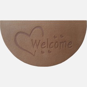 Resim Giz Parga Yarımay Kapı Paspas Kahve Nakışlı Welcome Kalp 40x75 cm 