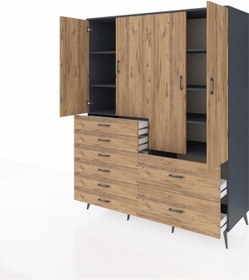 Resim Kronos Gardrop 7 Raflı 8 Çekmeceli 4 Kapaklı 176x59x221 Antrasit-çam Çam 