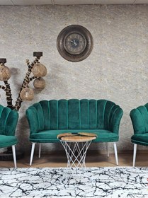 Resim Zafir Papatya Çay Seti Koltuk Takımı Beyaz Boyalı Sivriltme Ayak, Balkon, Salon, Ofis, Cafe Koltuk Takımı Yeşil 