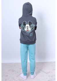 Resim Hçm Erkek Çocuk Kapşonlu Eşofman Takımı Mickey Mouse Sırt Baskılı Ribanalı F3 Turkuaz 