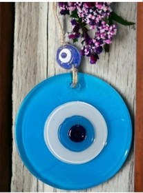 Resim Şeffaf Mavi Nazar Boncuklu Duvar Süsü 10 Cm Cam Duvar Dekoru 