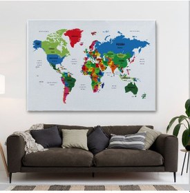 Resim Es10 firstdate012 Dünya Haritası Dekoratif Kanvas Tablo Ülke ve Başkentli 1557 (95 x 165) 