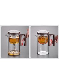 Resim Qerhome Borosilikat Cam Ahşap Kapak Ve Sap Detaylı Mıknatıs Özellikli Lüks Bitki Çayı Demliği 520 Ml Şeffaf 