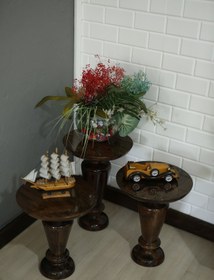 Resim Simillo Home&Living Wood Wooden 3’lü Set Fitilli Mantar Yan Sehpa Modern Ceviz Renk Fiskos 