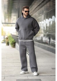 Resim Madmext Füme Kapüşonlu Kanguru Cep Erkek Eşofman Takımı E7338 Füme 