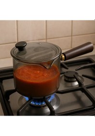 Resim Qerhome Borosilikat Cam Akasya Saplı Cam Kapaklı Minichef Sosluk Füme 550 Ml Füme 