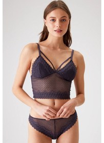 Resim Pierre Cardin 4831 Kadın Pedli Balensiz Dantelli Bralet Sütyen Külot Takım-mürdüm MÜRDÜM 