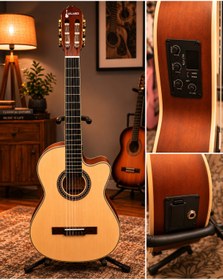 Resim valares Profesyonel Seri QCG2305 39” Elektro Mat Klasik Gitar KLT-17A EQ Full Set Hediyeli 