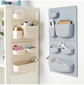 Resim Honeybeeshop Gri Mavi Tip A Yapışkanlı Duvar Rafı - Kurulumu Kolay Delme Yok 