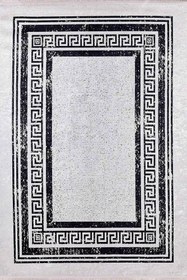 Resim Açık Gri Beyaz Üzerine Siyah Yunan Anahtar Bordürlü Halı - SH1178GBS - 100x300cm 