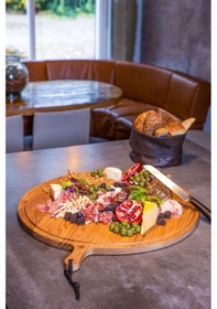 Resim Yuvarlak Çerçeveli Yağlı Ceviz Kesme Ve Sunum Tahtası Xl 60cm Ahşap 