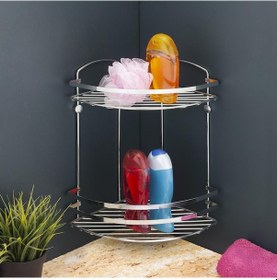 Resim Banyo Köşe Rafı Paslanmaz 2 Katlı Oval Gümüş 