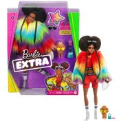 Resim Barbie Extra Gökkuşağı Renkli Ceketli Bebek Köpek Figürü 