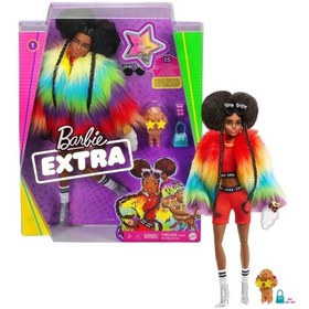 Resim Barbie Extra Gökkuşağı Renkli Ceketli Bebek Köpek Figürü 
