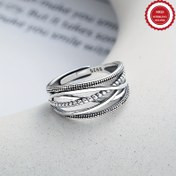 Resim Kore versiyonu soğuk tarzı basit çizgi bükülmüş çapraz sarılı geometrik açılış halkası saf Gümüş S925'den yapılmıştır 