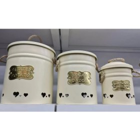 Resim Metal 3 Lü Patates Soğan Sarımsak Saklama Kovası Krem 