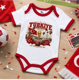 Resim Bk Gift Türkiye Taraftar Temalı 2026 Dünya Kupası Tasarımlı Kırmızı Bebek Body Zıbın-1 Tek Yürek Milli Takım Ruhu 