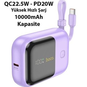 Resim Hoco Q20 Fountain 10000mah 22.5w+pd20w Dijital Göstergeli Kablolu Powerbank Mor Mor 