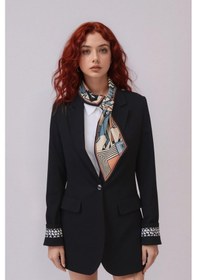 Resim Walkenzo Geometrik At Desenli Modern Tasarım Kadın Kravat Fular Çok Renkli 