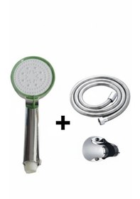 Resim Ayarlanabilir 5 Fonksiyonlu Yüksek Basınçlı Duş Başlığı ,çelik Örgülü Lüks Duş Hortumu 150 Cm Set Yeşil 