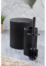 Resim Line 2 Parça Yuvarlak Banyo Seti - Çöp Kovası Wc Fırçası Set Siyah 