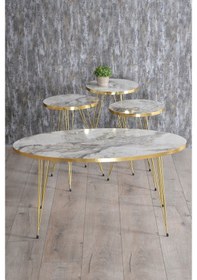 Resim Zigon Sehpa Ve Orta Sehpa Elips Set Gold Efes Tel Ayak 