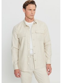 Resim AC&Co / Altınyıldız Classics Erkek Bej Comfort Fit Rahat Kesim Diagonal Desenli Gömlek Yaka Blazer Ceket Bej 