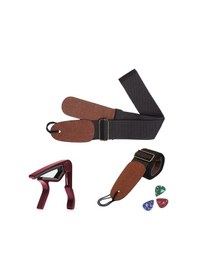 Resim Midex HG20C Kahve Renk Gitar Omuz Askısı Metal Capo Pena Paketi 